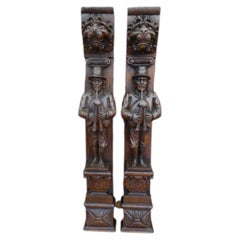 Antique Pair of Early 19th Century Carved Oak Figural Panels, circa 1820