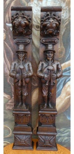 Antique Pair of Early 19th Century Carved Oak Figural Panels, circa 1820