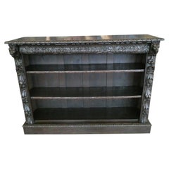 Antique Victorian Carved Country Oak Bookcase with Lion Heads, circa 1850