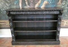 Antique Victorian Carved Country Oak Bookcase with Lion Heads, circa 1850