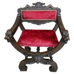 Antique English Carved Oak Green Man Chair with Boar Heads, circa 1830