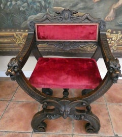 Antique English Carved Oak Green Man Chair with Boar Heads, circa 1830