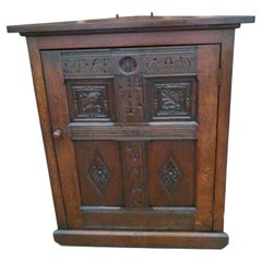 Antique Victorian Gothic Revival Oak Wall-Hanging Corner Cupboard, circa 1840