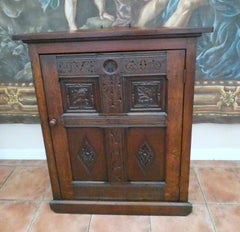 Antique Victorian Gothic Revival Oak Wall-Hanging Corner Cupboard, circa 1840