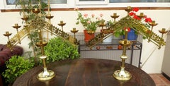 Antique Victorian Gothic Revival Brass Candelabrum, circa 1860
