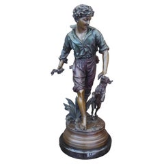 Antique French Figural Bronze of a Boy and Dog, circa 1920
