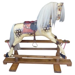 Vintage Mid Century 5-Foot Rocking Horse on Stand, circa 1950