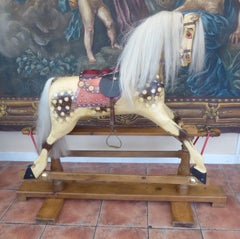 Vintage Mid Century 5-Foot Rocking Horse on Stand, circa 1950