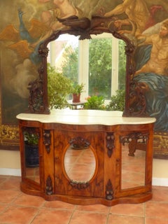 Antique Early 19th Century Carved Walnut and Marble Chiffonier