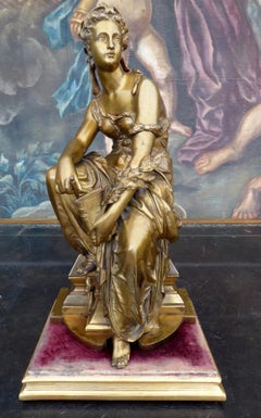 Antique Bronze Sculpture of a Maiden Reading a Book, circa 1830