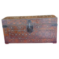 Antique Edwardian Studded Leather Dome-Top Chest ca. 1900
