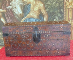 Antique Edwardian Studded Leather Dome-Top Chest ca. 1900