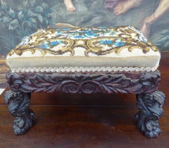 Antique Victorian Beadwork Upholstered Stool, circa 1860