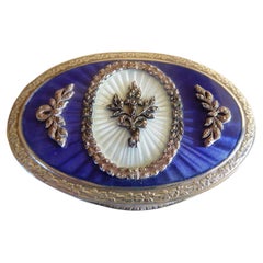 Scatola d'epoca in stile Art Déco in argento con smalto guilloché e marcasite, 935