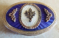 Scatola d'epoca in stile Art Déco in argento con smalto guilloché e marcasite, 935