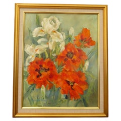 Elizabeth Davies Late 20th Century Floral Still Life Oil Painting on Canvas