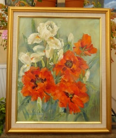 Elizabeth Davies Late 20th Century Floral Still Life Oil Painting on Canvas