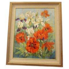 Large Elizabeth Davies Still Life with Flowers, Oil Painting on Canvas