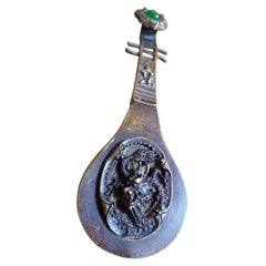 Antique Chinese Ornate Brass Lock with Jade, circa 1830