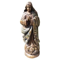 Antique Religious Carved Oak Saint Figure Statue, circa 1820