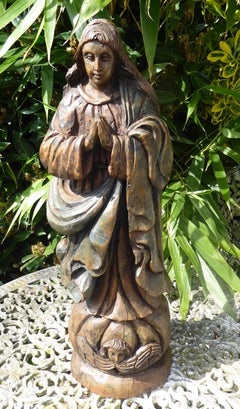 Antique Religious Carved Oak Saint Figure Statue, circa 1820