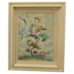 Brenda Polsky Morgan “Clown on a Tricycle” Mid Century Oil on Canvas Painting