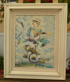 Brenda Polsky Morgan “Clown on a Tricycle” Mid Century Oil on Canvas Painting