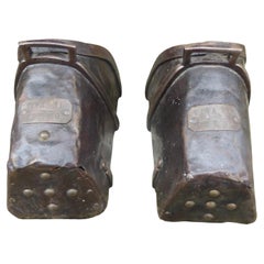 Antique Pair of 17th C Spanish Horse Stirrups with Inscribed Plaques, circa 1680
