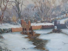 Maurice Codner “Along the Lambourn River” Mid Century Oil Painting