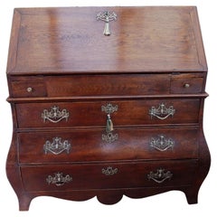 Antique Georgian English Country Oak Bombé Bureau, circa 1760