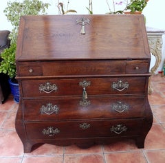 Antique Georgian English Country Oak Bombé Bureau, circa 1760