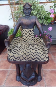 Antique African Carved Hardwood Throne Chair, circa 1930s