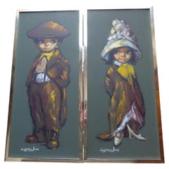 Pair of Large Barry Leighton-Jones Mid Century Oil Paintings, The Street Urchins