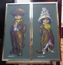 Pair of Large Barry Leighton-Jones Mid Century Oil Paintings, The Street Urchins