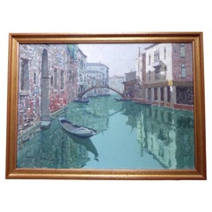 Large Venice Mid Century Impressionist Oil on Canvas by Giuseppe Mariano