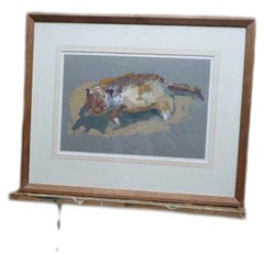 Caroline Duckworth King, Reclining Cat, Mid Century Oil Painting