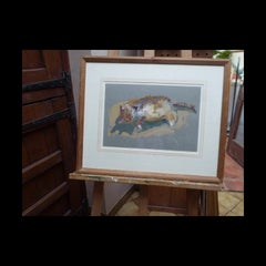 Caroline Duckworth King, Reclining Cat, Mid Century Oil Painting