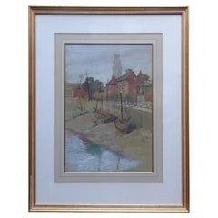 Boats in the Harbour, Monogrammed MP Watercolour, 1934