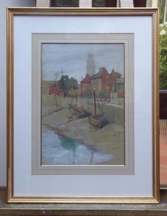 Boats in the Harbour, Monogrammed MP Watercolour, 1934