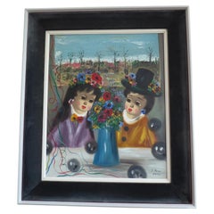 S. Reno, Portrait of Two Children, Paris, Mid Century Painting 1960s