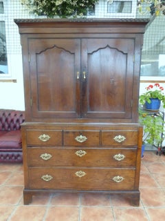 Antique 18th Century Georgian English Country Oak Hall Cupboard, circa 1740