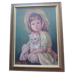 L. Palermo, The Crying Girl, Large Figurative Mid Century Oil Painting, 1971