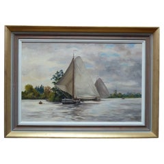 Victor Trevett, Dutch Seascape, Mid Century Marine Oil Painting