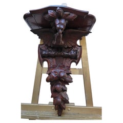 Antique Victorian Carved Mahogany Eagle Wall Bracket with Glass Eyes, circa 1860