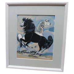 Virgil, Study of Stallions, Mid Century Equestrian Horses Watercolour Painting