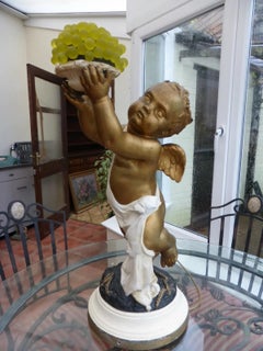 Antique Miroy Frères Paris, Large Figural Putto Lamp 19th Century