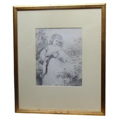 Margaret Faulkner, Portrait of a Young Girl, Pencil Drawing, Late 19th Century