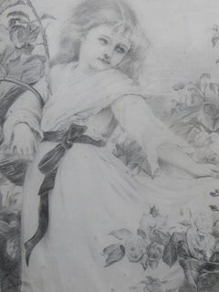 Margaret Faulkner, Portrait of a Young Girl, Pencil Drawing, Late 19th Century