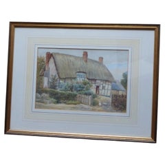 Miriam J. Davis, Floral Cottage Garden, Antique Watercolour Painting