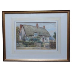 Miriam J. Davis, Floral Cottage Garden, Antique Watercolour Painting